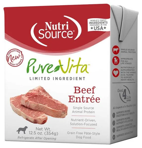 12/12.5 oz. Nutrisource Pure  Grain Free Beef Entree Dog Tetra Packs - Healing/First Aid